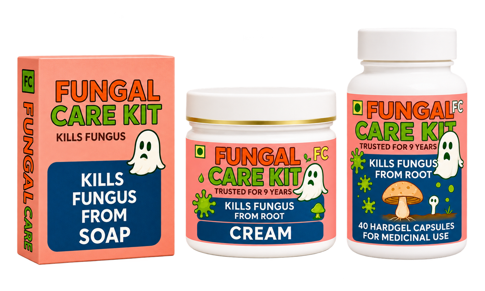 Fungal Care soap, cream and capsules